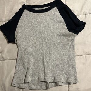 Brandy Melville Heather Gray Body with Black Raglan Trim Tee